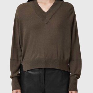 All Saints Julieanna Fall Brown Medium Long Sleeve V-Neck Jumper Sweater